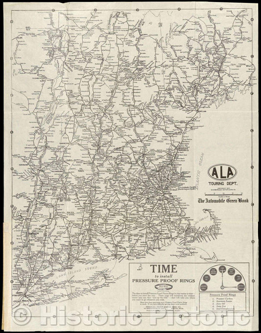 Historic Map : ALA Touring Dept. The Automobile Green Book, 1923 , Vintage Wall Art