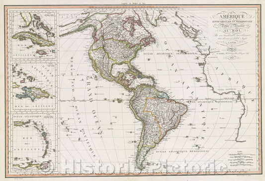 Historic Map : Amerique Septentrionale et Meridionale Dediee et Presentee au Roi Par son tres-humble tres-obeissant tres-devoue et fidele sujet Lapie Gravee, 1817 , Vintage Wall Art