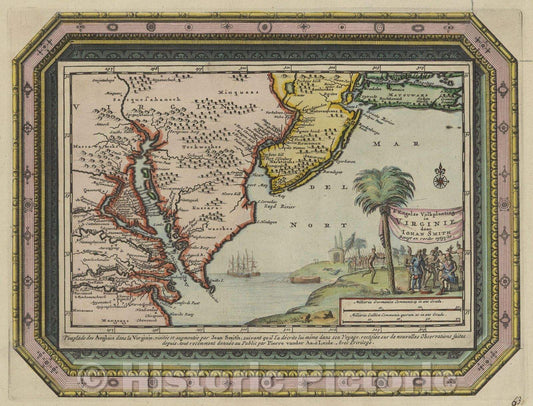 Historic Map : D'Engelze volkplanting in Virginie door Iohan Smith bezogt en verder uytgeset, 1730 , Vintage Wall Art