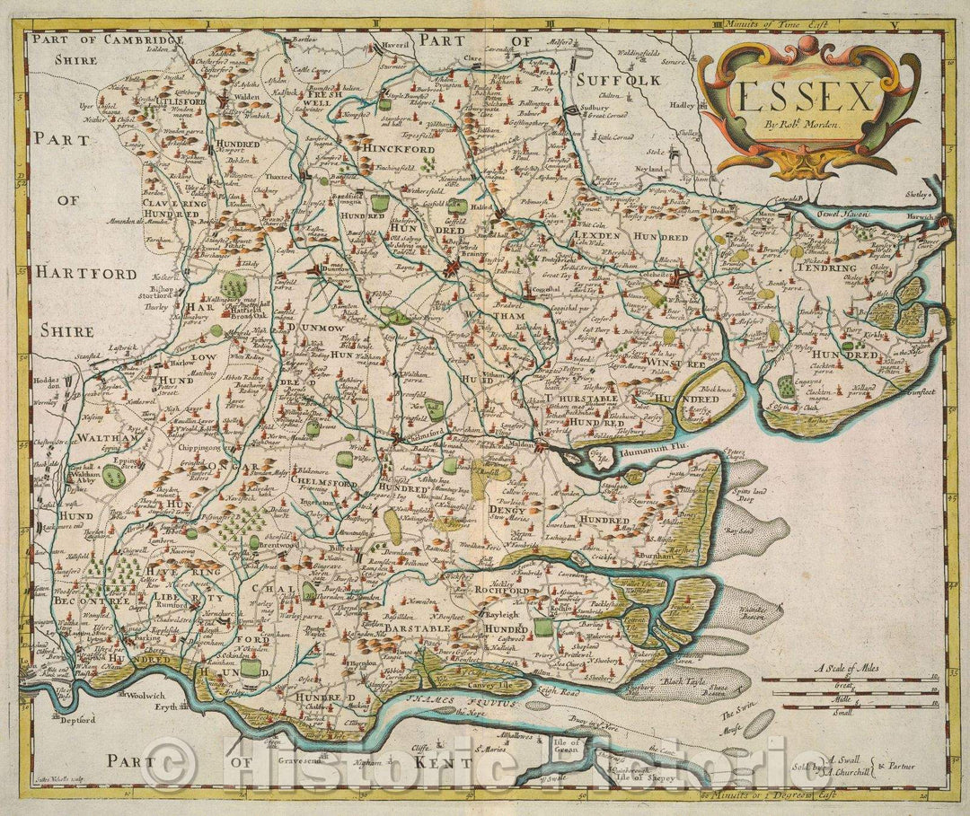 Historic Map : Essex by Robt. Morden, 1695 , Vintage Wall Art