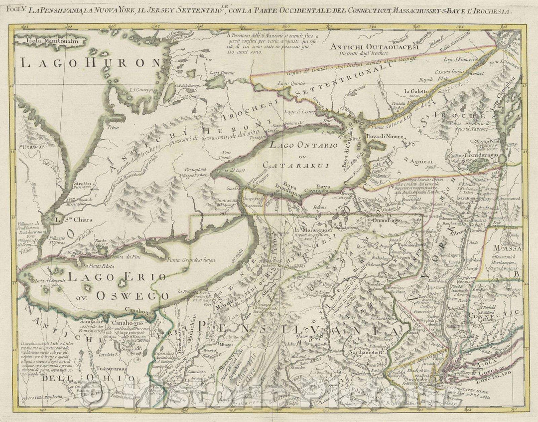Historic Map : La Pensilvania, La Nuova York, Il Jersey Settentrio.le, con la parte Occidentale del Connecticut, Massachusett-s-Bay, e l'Irochesia., 1778 , Vintage Wall Art