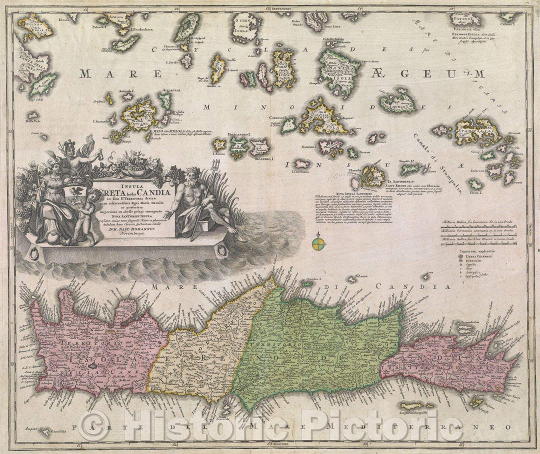 Historic Map : Insula Creta hodie Candia : in sua IV Territoria divisa cum adjacentibus Aegei, c. 1707 , Vintage Wall Art