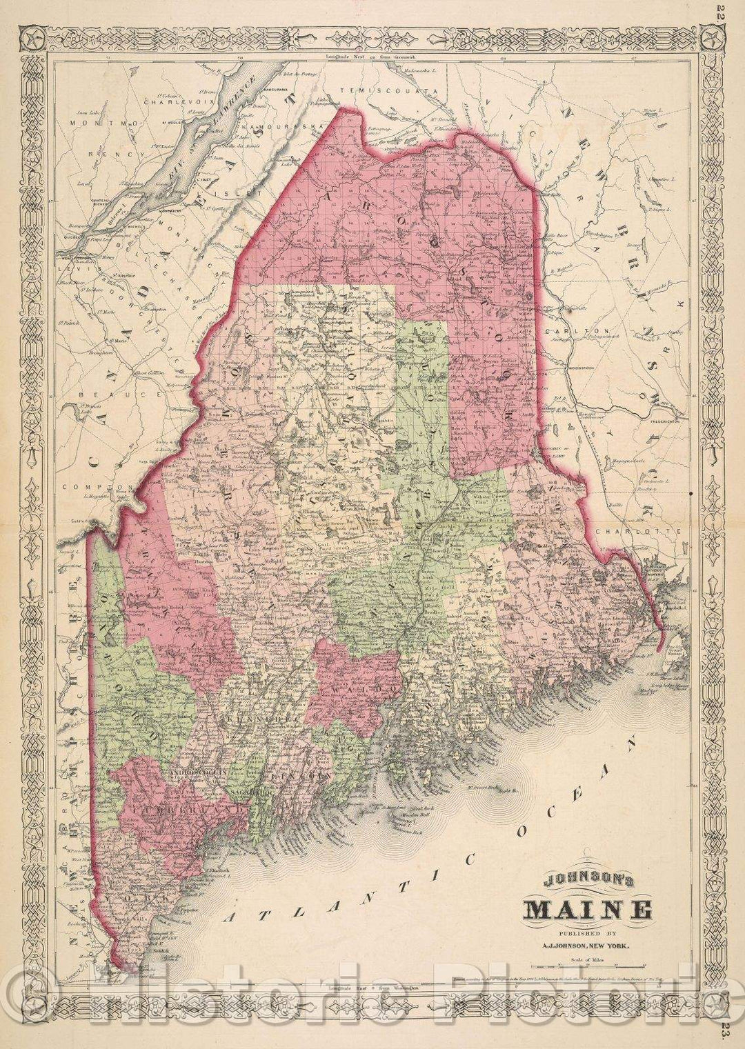 Historic Map : Johnson's Maine, 1866 , Vintage Wall Art