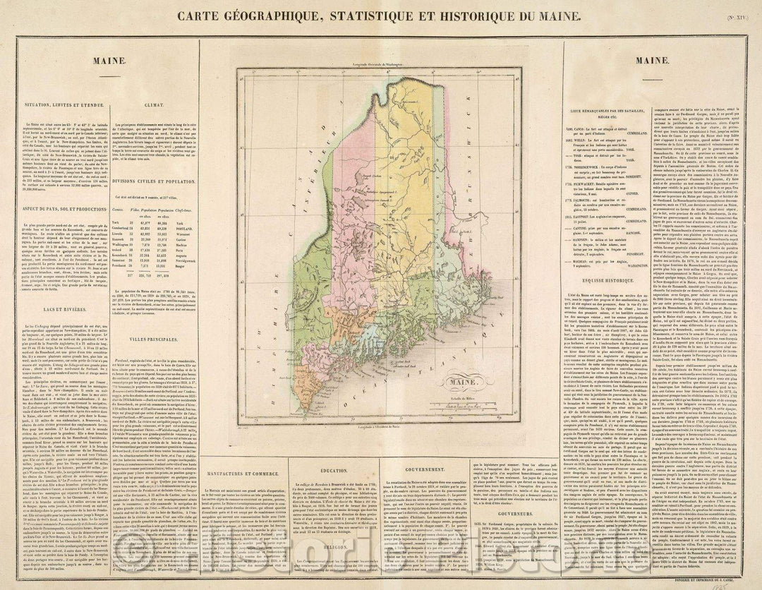 Historic Map : Carte Geographique, Statistique et Historique du Maine., 1825 , Vintage Wall Art