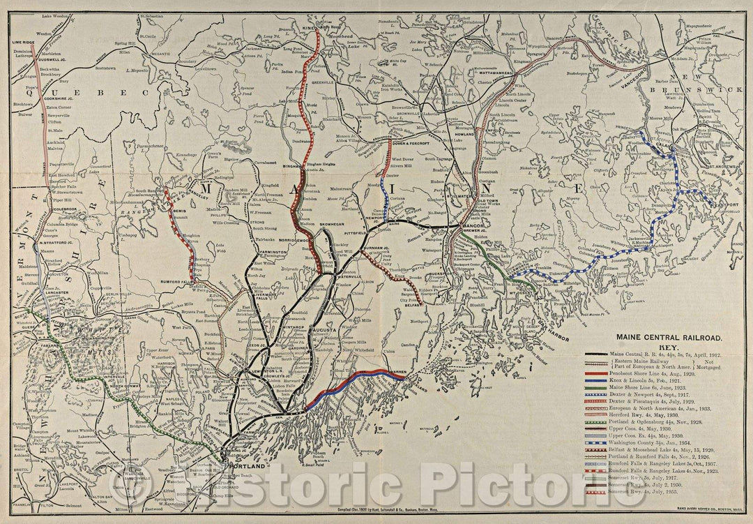 Historic Map : Maine Central Railroad., 1955 , Vintage Wall Art