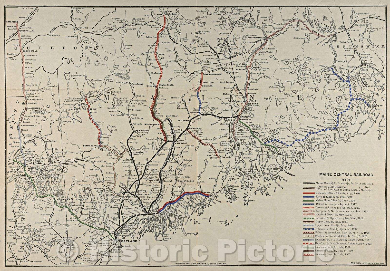 Historic Map : Maine Central Railroad., 1955 , Vintage Wall Art