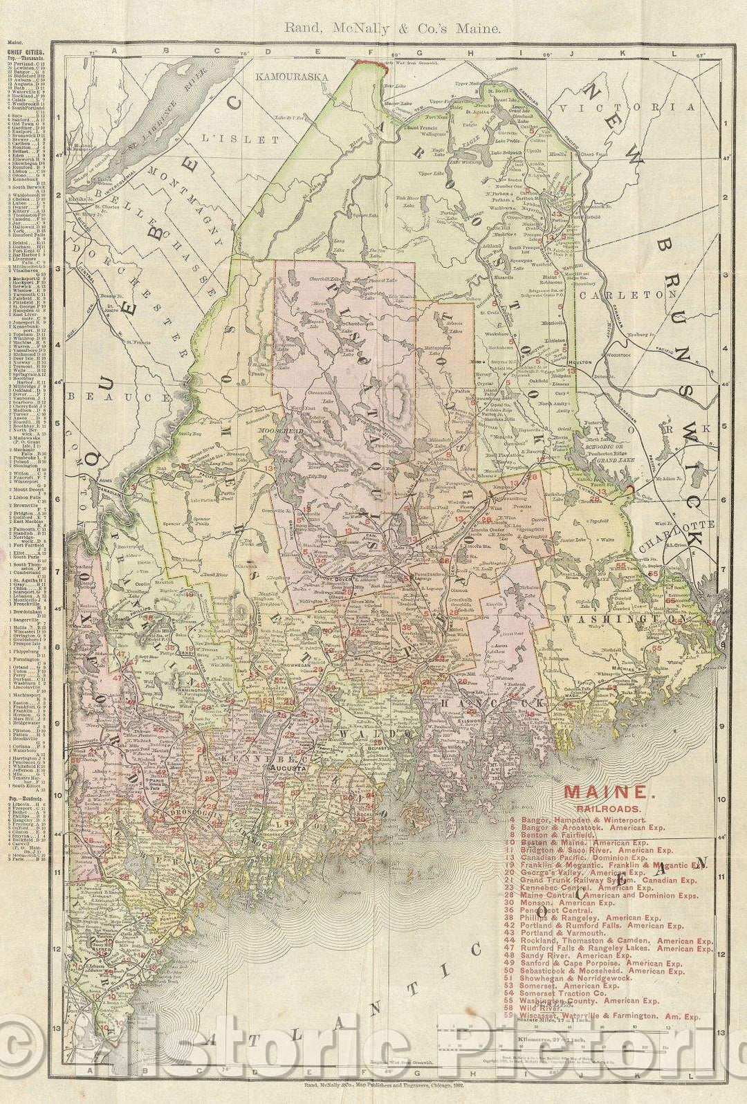 Historic Map : Maine Railroads, 1902 , Vintage Wall Art