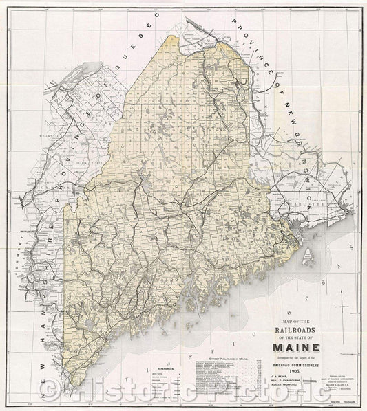 Historic Map : Map of the Railroads of the State of Maine accompanying the report of the Railroad Commissioners. 1905., 1905 , Vintage Wall Art