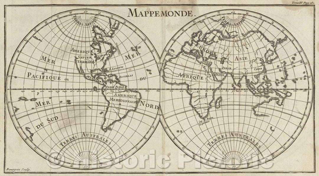 Historic Map : MappeMonde, c. 1740 , Vintage Wall Art