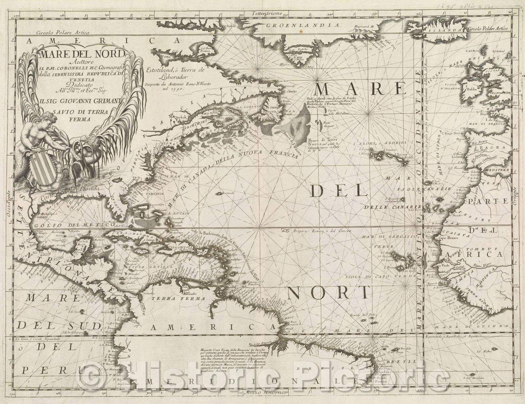Historic Map : Mare del Nord Auttore il P. M. Coronelli M. C. Cosmografo della Serenissima Republica de Venetia Dedicato All' Ill mo: et Ece mo: Sig: Il Sig Giovanni, 1690 , Vintage Wall Art