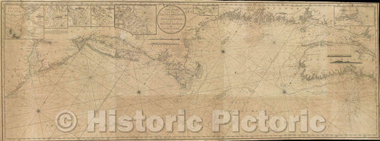 Historic Map : A New Chart of the Coast of America from Philadelphia to Halifax by Wm. Heather, 1815. A new edition, improved by J. W. Norie, Hydrographer., 1815 , Vintage Wall Art