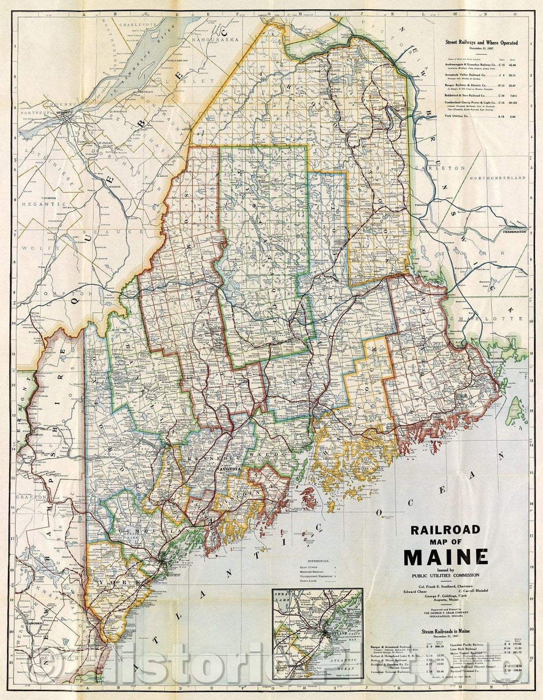 Historic Map : Railroad Map of Maine issued by Public Utilities Commission, 1937 , Vintage Wall Art