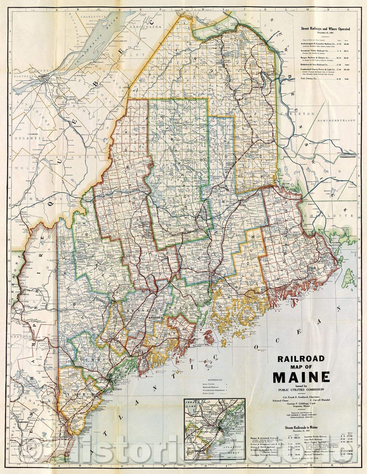 Historic Map : Railroad Map of Maine issued by Public Utilities Commission, 1937 , Vintage Wall Art