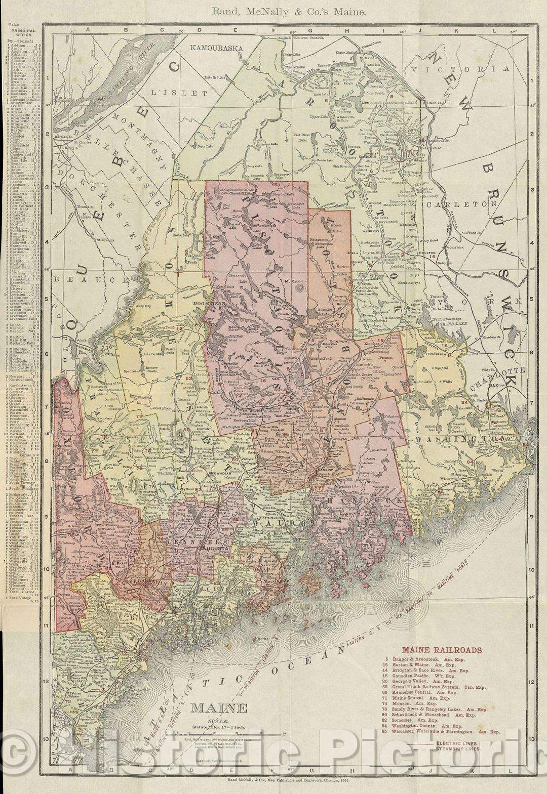 Historic Map : Rand, McNally and Co.'s Maine, 1911 , Vintage Wall Art