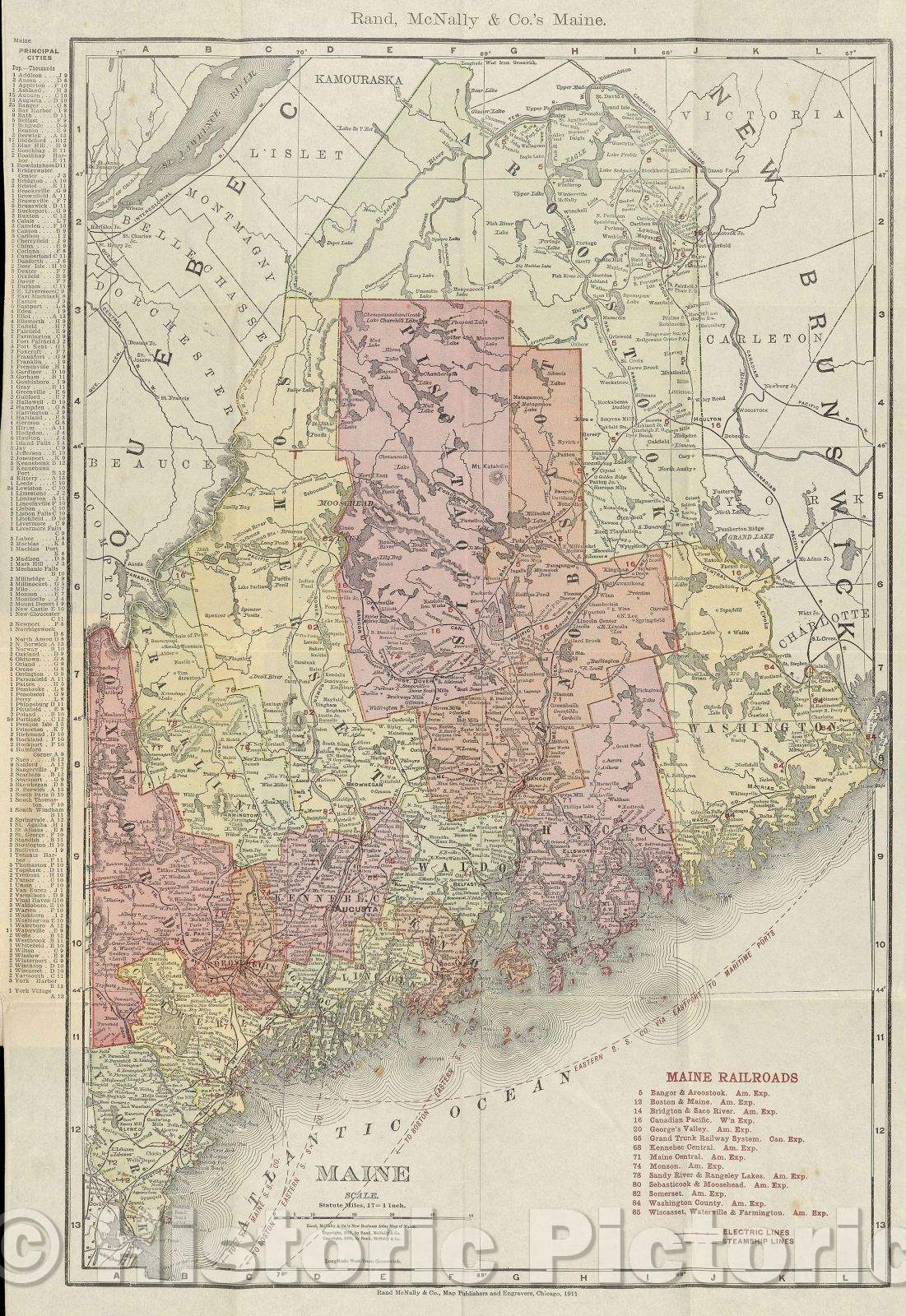 Historic Map : Rand, McNally and Co.'s Maine, 1911 , Vintage Wall Art