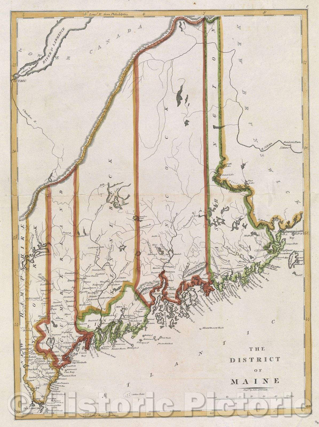 Historic Map : The District of Maine, 1814 , Vintage Wall Art