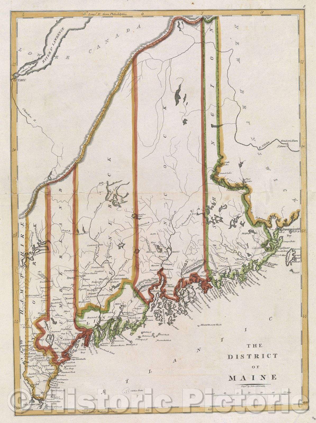 Historic Map : The District of Maine, 1814 , Vintage Wall Art