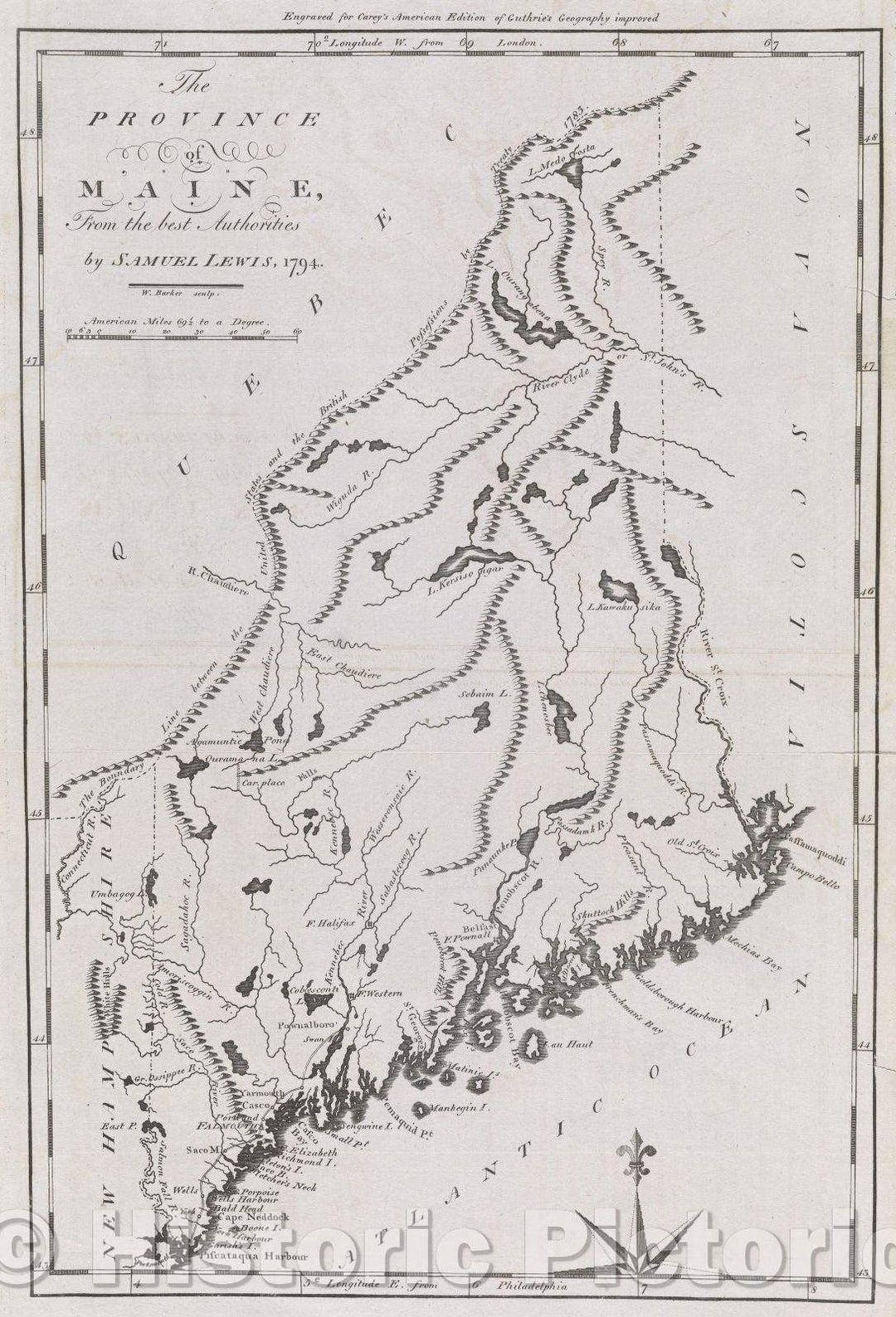 Historic Map : The Province of Maine from the best Authorities by Samuel Lewis, 1794., 1794 , Vintage Wall Art
