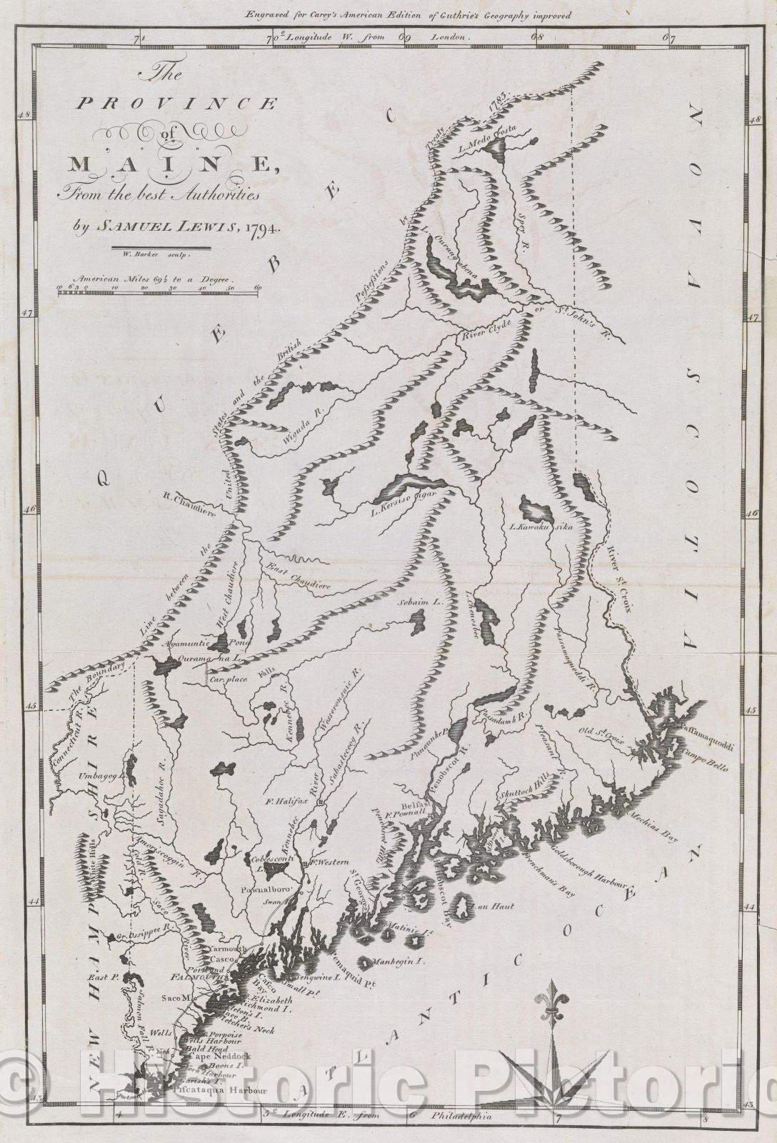 Historic Map : The Province of Maine from the best Authorities by Samuel Lewis, 1794., 1794 , Vintage Wall Art