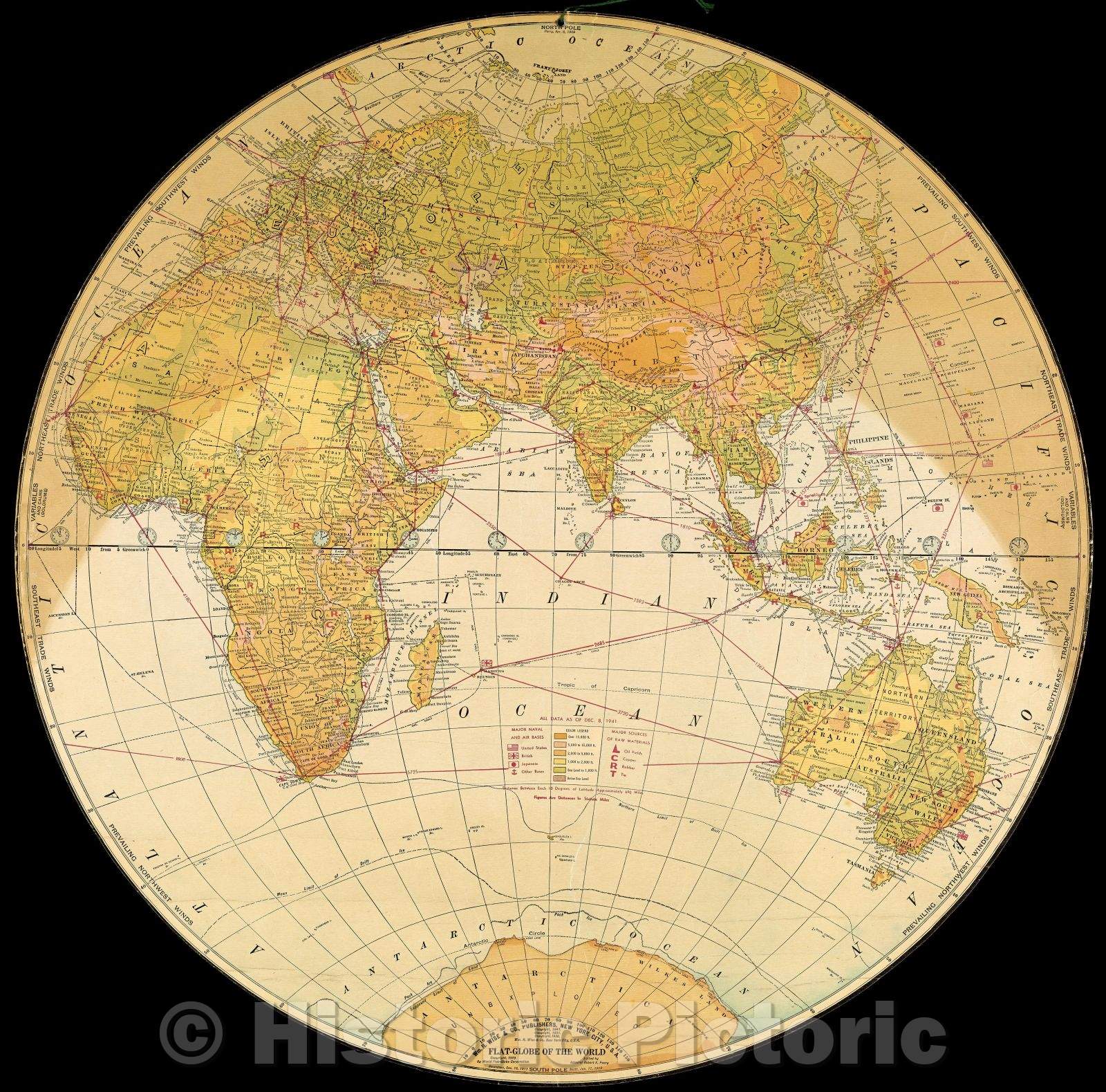 Historic Map : Flat-Globe of the World, 1941 , Vintage Wall Art