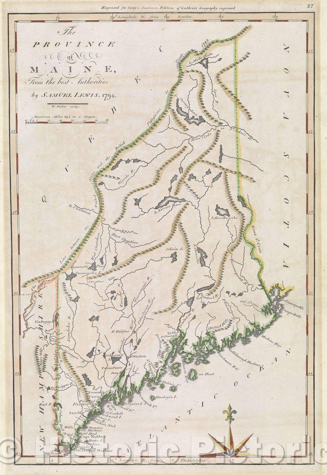 Historic Map : The Province of Maine, From the best Authorities, 1794 , Vintage Wall Art