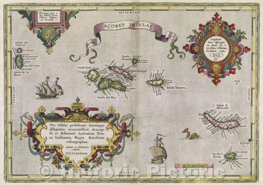 Historic Map : Acores Insulae has insulas perlustrauit summaque diligentia accuratissime descripsit et delineavit Ludouicus Teisera Lustanus, 1612 , Vintage Wall Art
