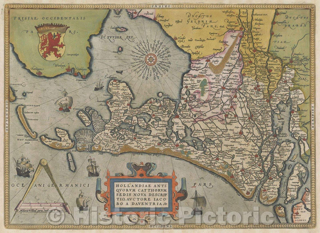 Historic Map : Hollandiae Antiquorum Catthorum Sedis  Nova Descriptio, Auctore Jacobo a Daventria, 1595 , Vintage Wall Art
