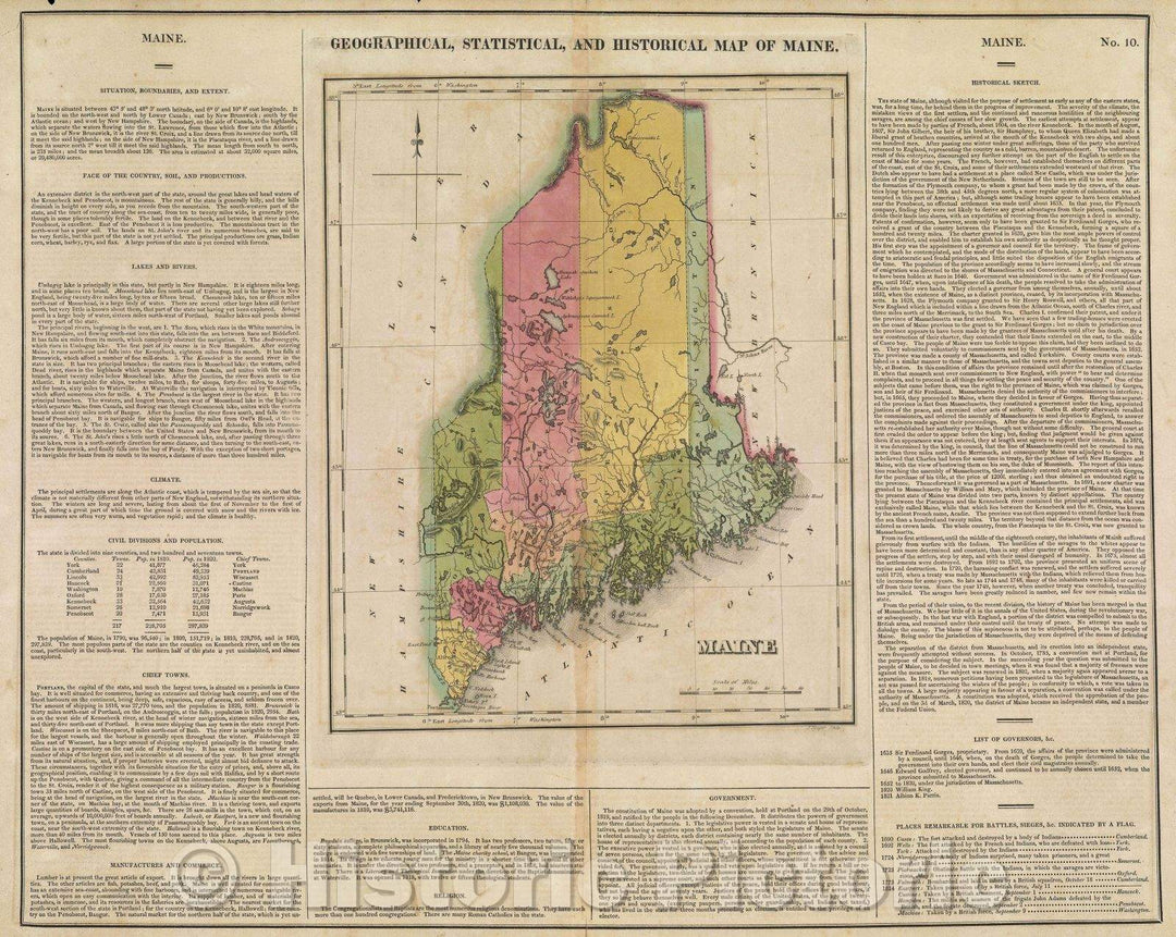 Historic Map : Geographical, Statistical, and Historical Map of Maine, 1822 , Vintage Wall Art