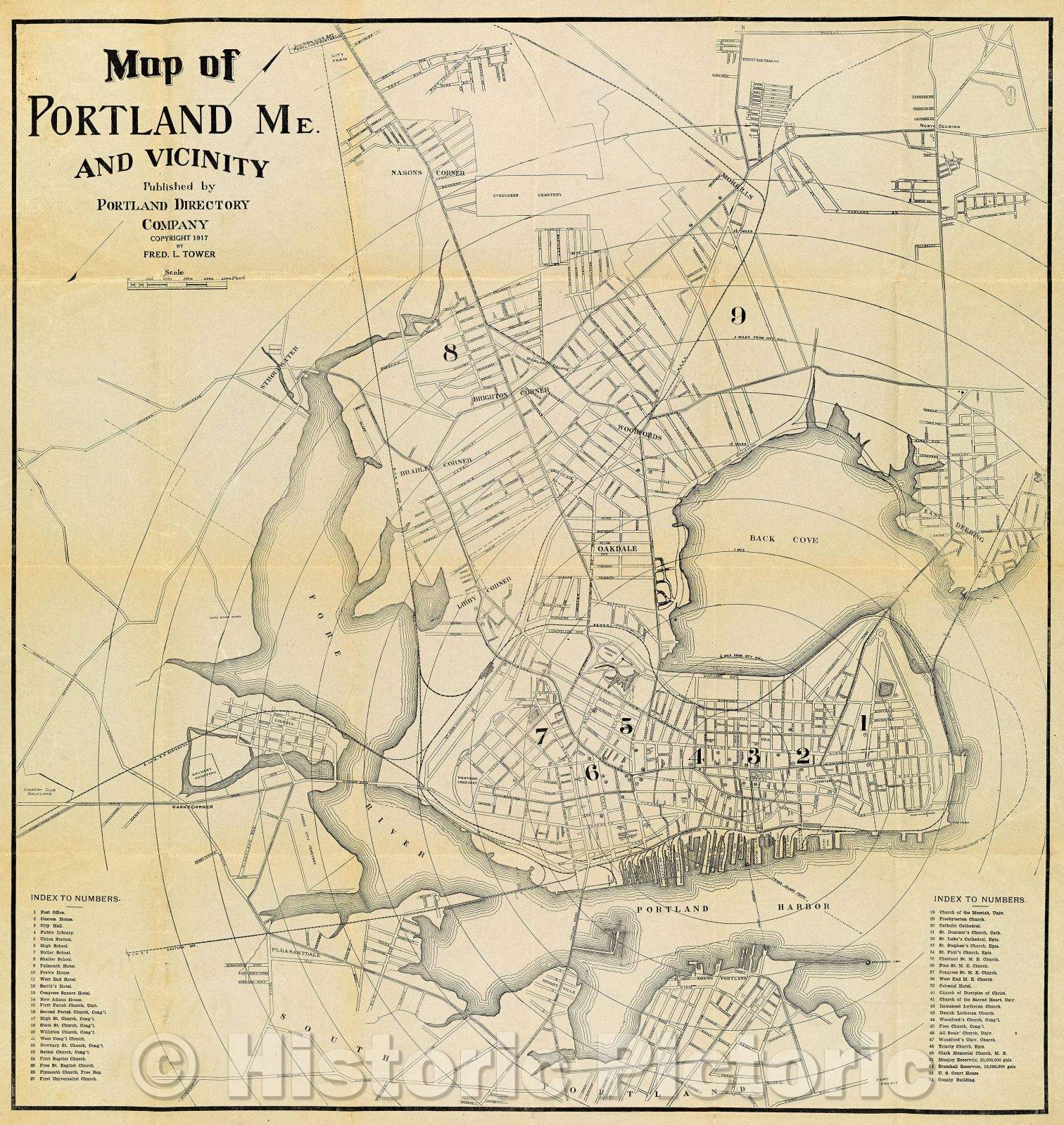 Historic Map : Map of Portland, Me. and Vicinity, 1917 , Vintage Wall Art