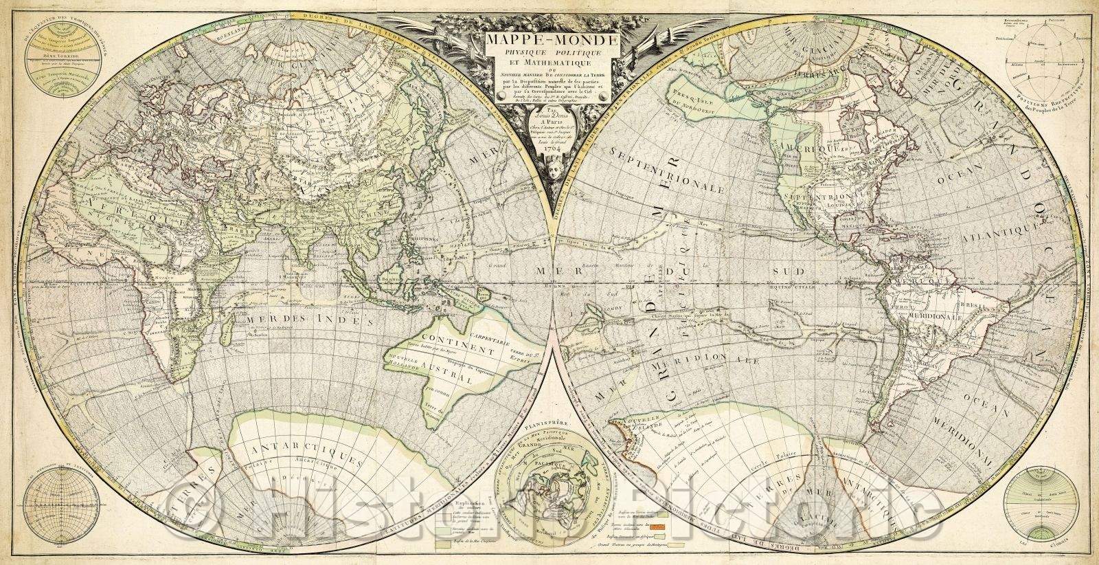 Historic Map : Mappe Monde Physique Politique et Mathematique..., 1764 , Vintage Wall Art