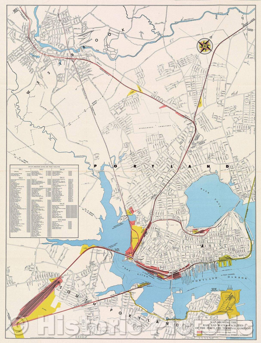 Historic Map : Map showing the Rail and Water Facilities of the Portland Terminal Company., 1960 , Vintage Wall Art