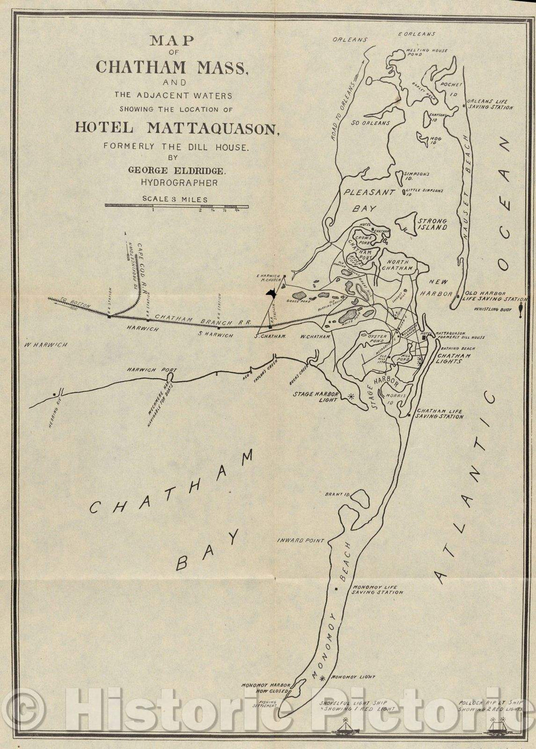 Historic Map : Map of Chatham Mass. and the adjacent waters showing the location of Hotel Mattaquason, formerly the Dill House, 1914 , Vintage Wall Art