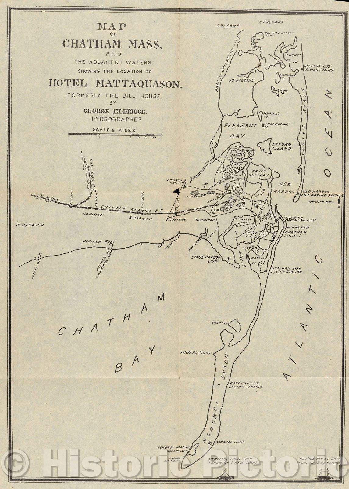 Historic Map : Map of Chatham Mass. and the adjacent waters showing the location of Hotel Mattaquason, formerly the Dill House, 1914 , Vintage Wall Art
