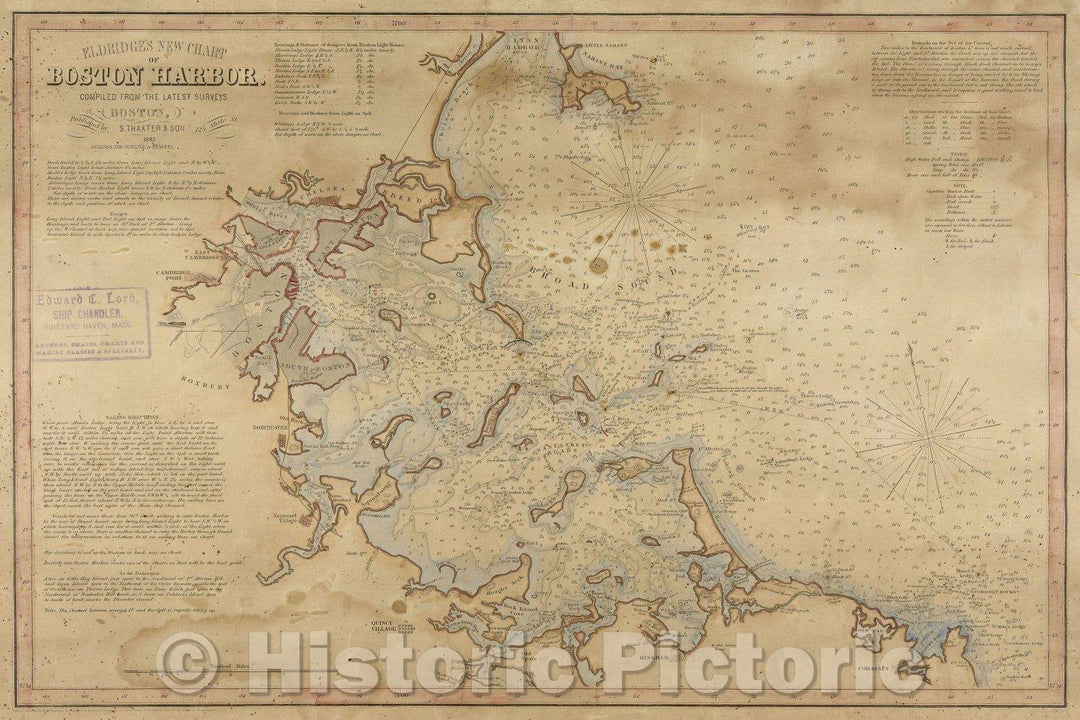 Historic Map : Eldridge's New Chart of Boston Harbor : compiled from the latest surveys engraved by G.W. Boynton, 1893 , Vintage Wall Art