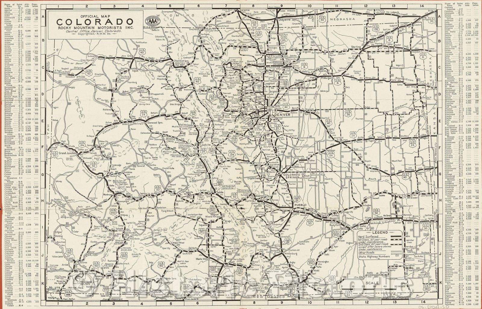 Historic Map : Official Map of Colorado, 1930 , Vintage Wall Art