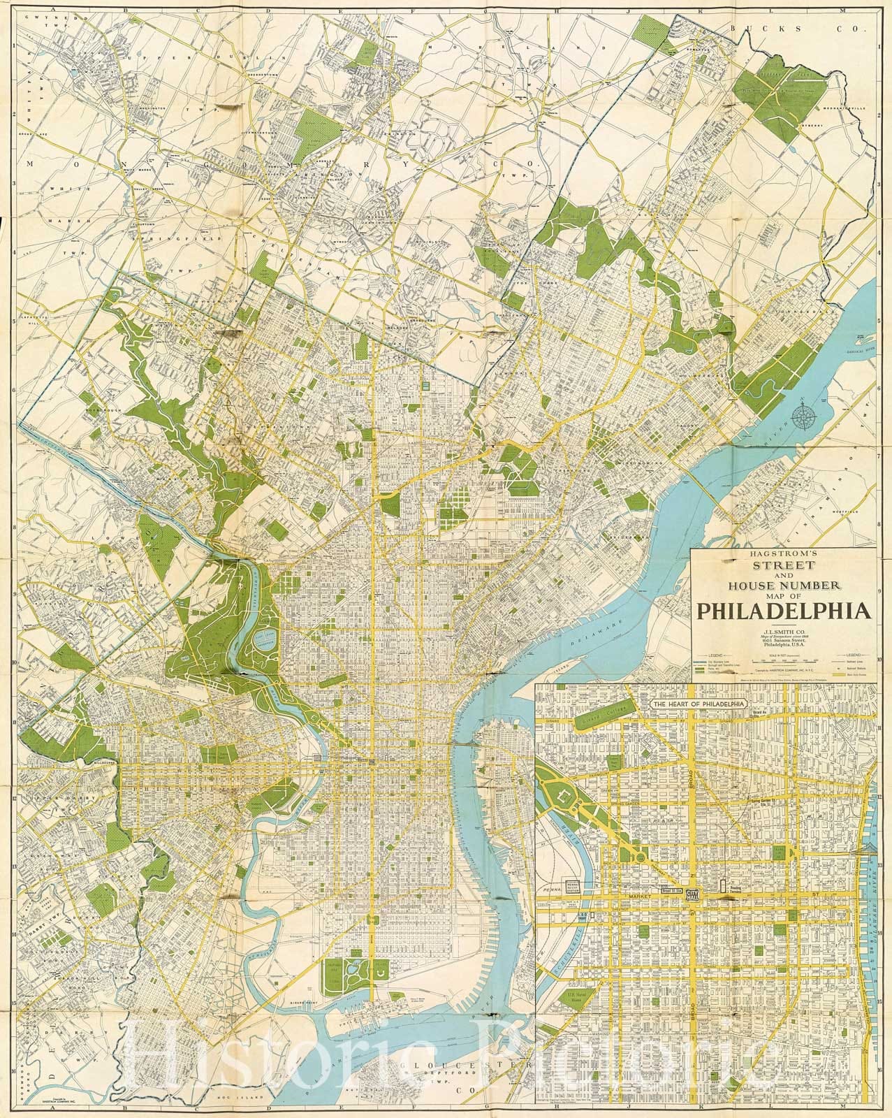 Historic Map : Hagstrom's Street and House Number Map of Philadelphia, c. 1935 , Vintage Wall Art