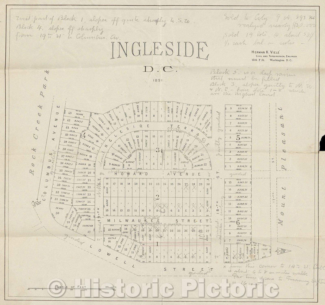 Historic Map : Ingleside D.C., 1891 , Vintage Wall Art