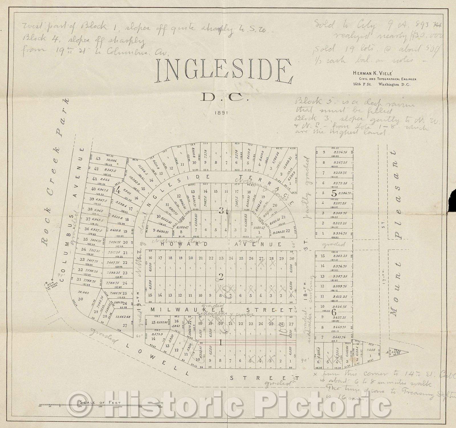 Historic Map : Ingleside D.C., 1891 , Vintage Wall Art