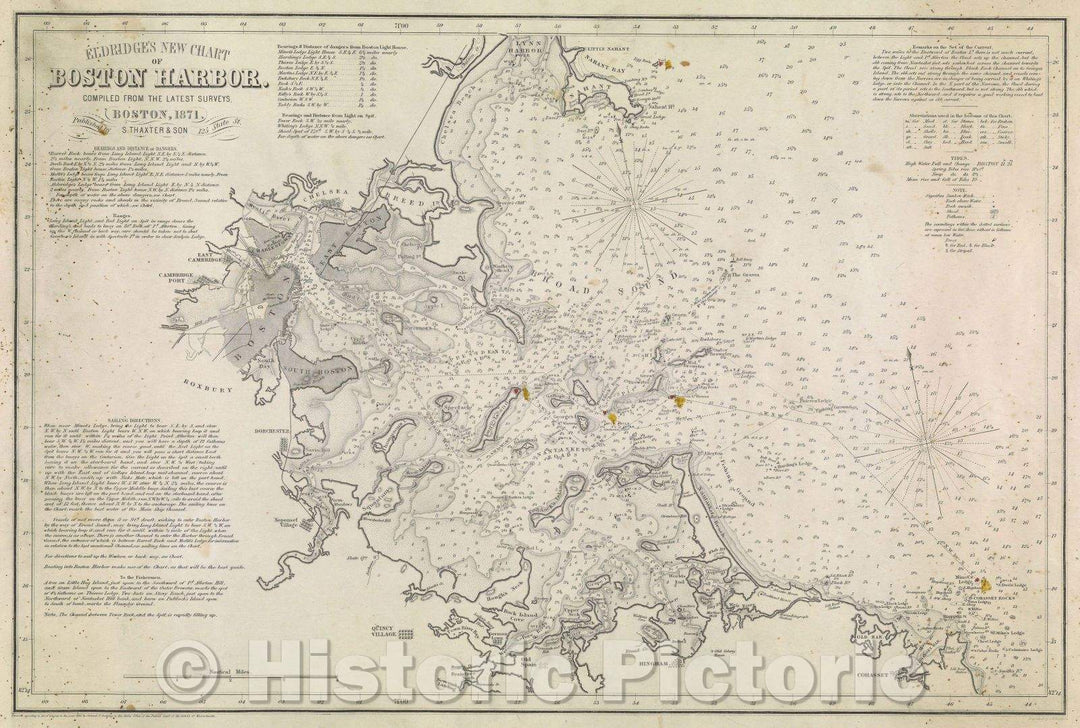 Historic Map : Eldridge's New Chart of Boston Harbor. Compiled From The Latest Surveys, Boston, 1871., 1871 , Vintage Wall Art