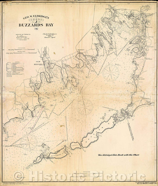 Historic Map : Geo. W. Eldridge's Chart J  Buzzards Bay 1910  Authorized and Published by Geo. W. Eldridge., 1910 , Vintage Wall Art