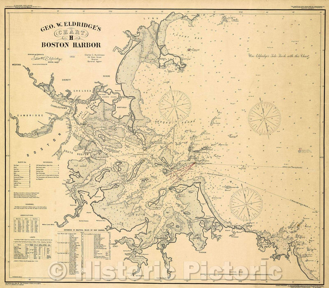 Historic Map : Geo. W. Eldridge's Chart H  Boston Harbor  Authorized and Published by Geo. W. Eldridge., 1902 , Vintage Wall Art
