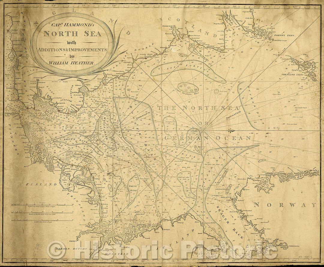 Historic Map : Capn. Hammond's North Sea  with additions and improvements by William Heather., 1801 , Vintage Wall Art