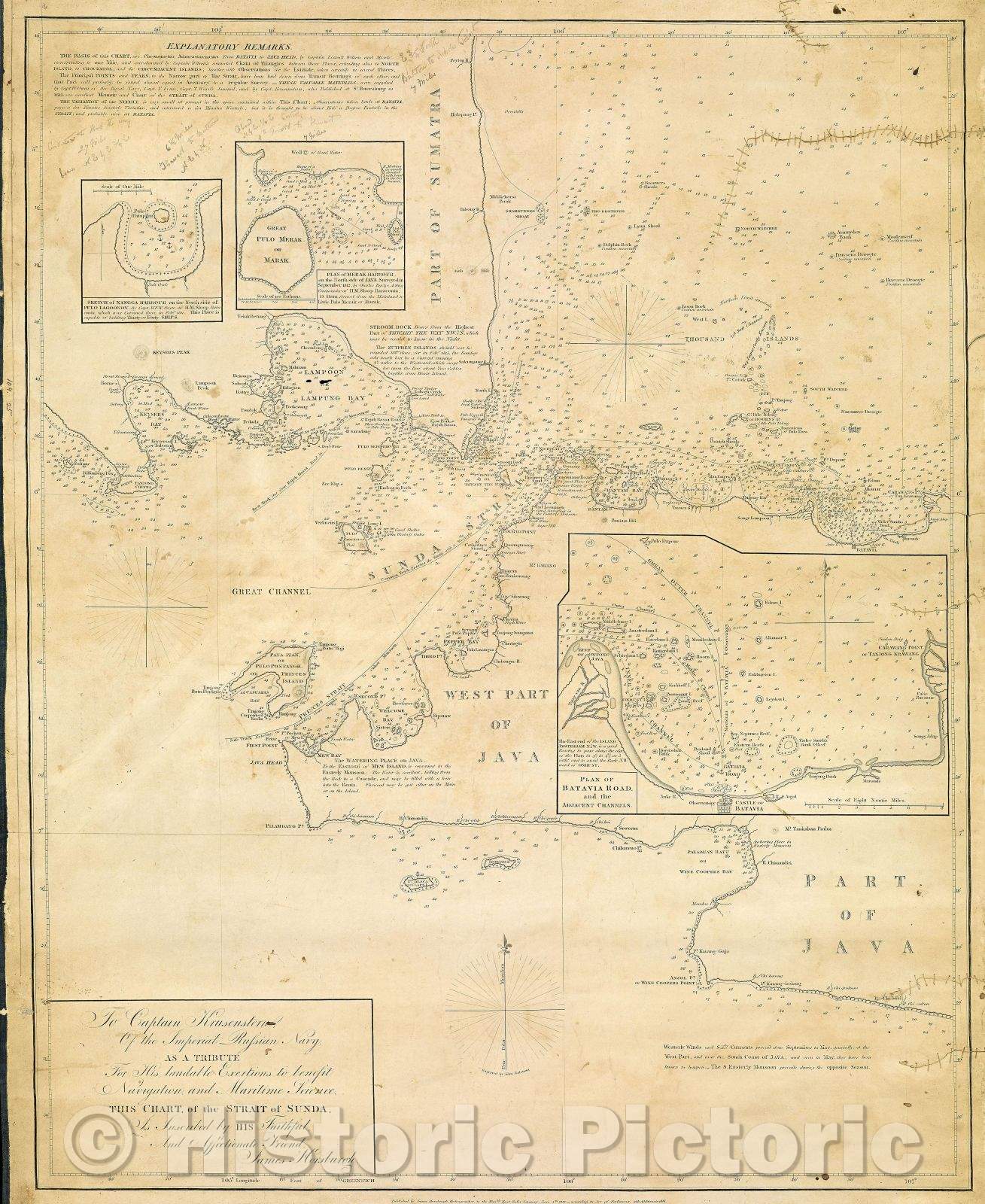 Historic Map : To Captain Krusenstern, of the Imperial Russian Navy, as a tribute for his laudable exertions to benefit navigation and maritime science, c. 1832 , Vintage Wall Art