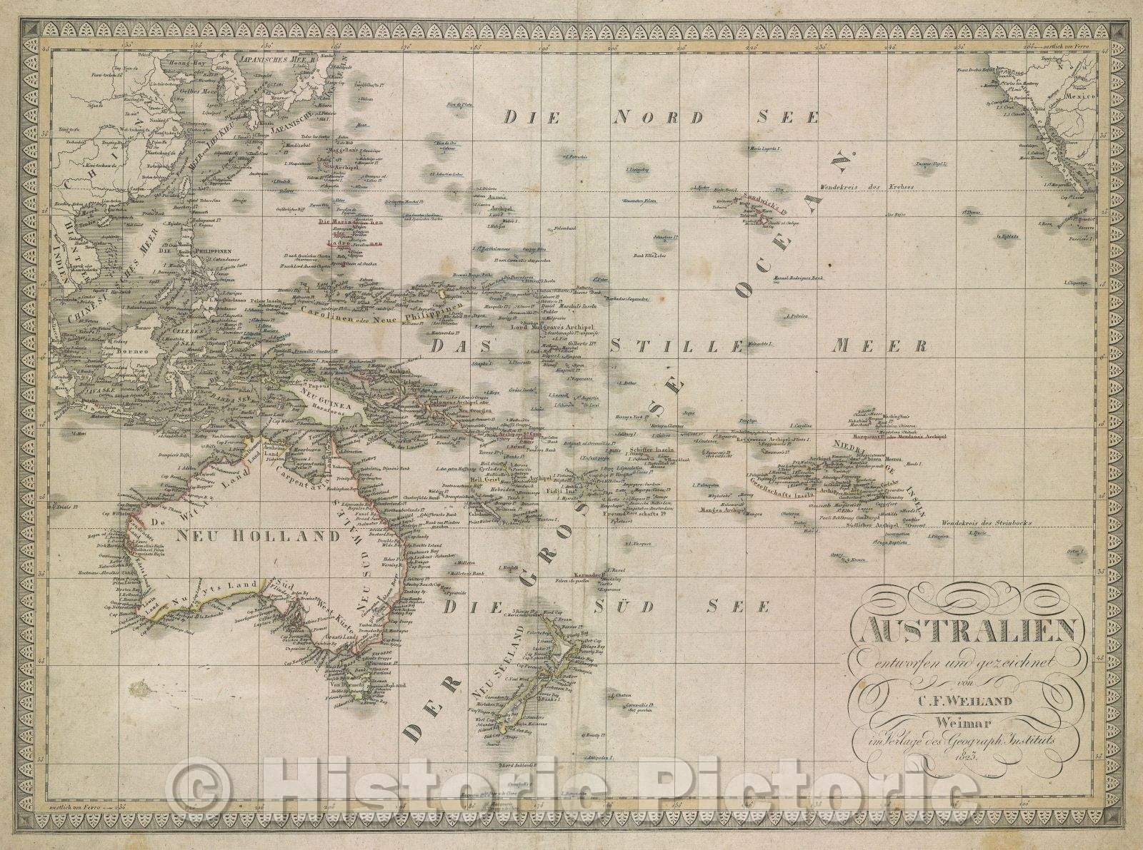 Historic Map : Australien., 1823 , Vintage Wall Art