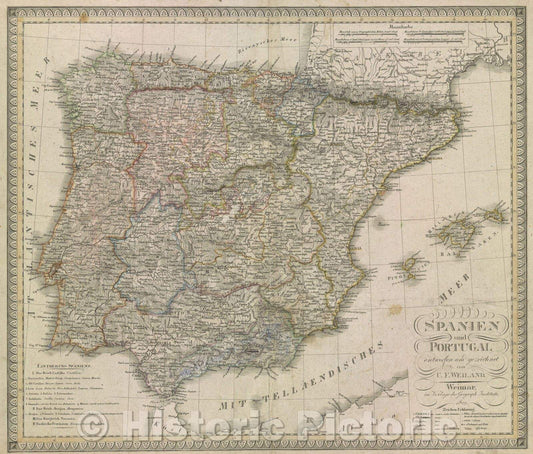 Historic Map : Spanien und Portugal entworfen und gezeichnet von C.F. Weiland, 1822 , Vintage Wall Art