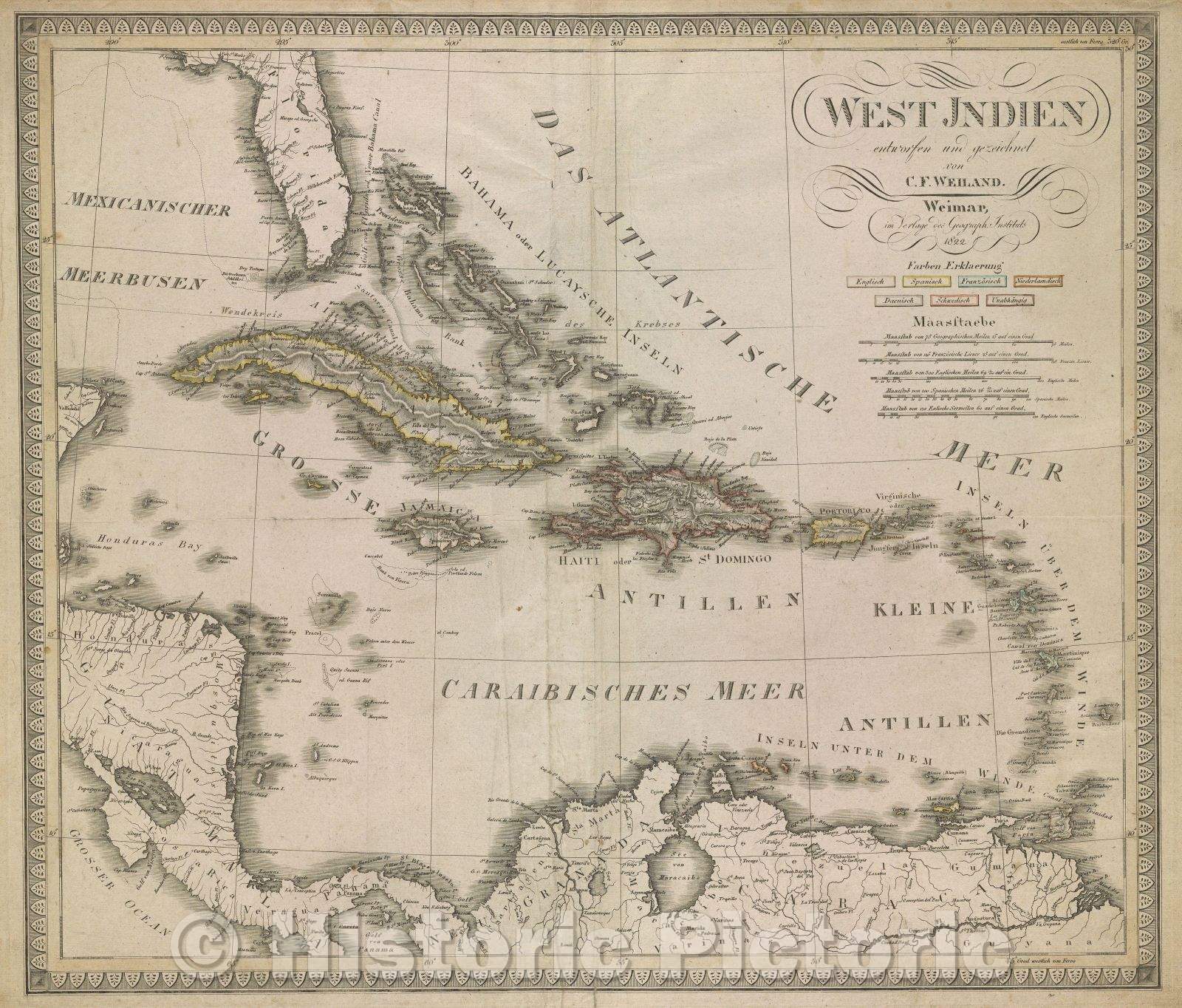 Historic Map : West Indien, 1822 , Vintage Wall Art