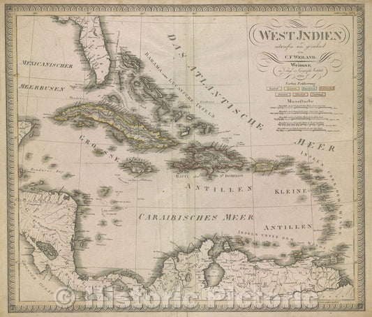 Historic Map : West Indien, 1822 , Vintage Wall Art