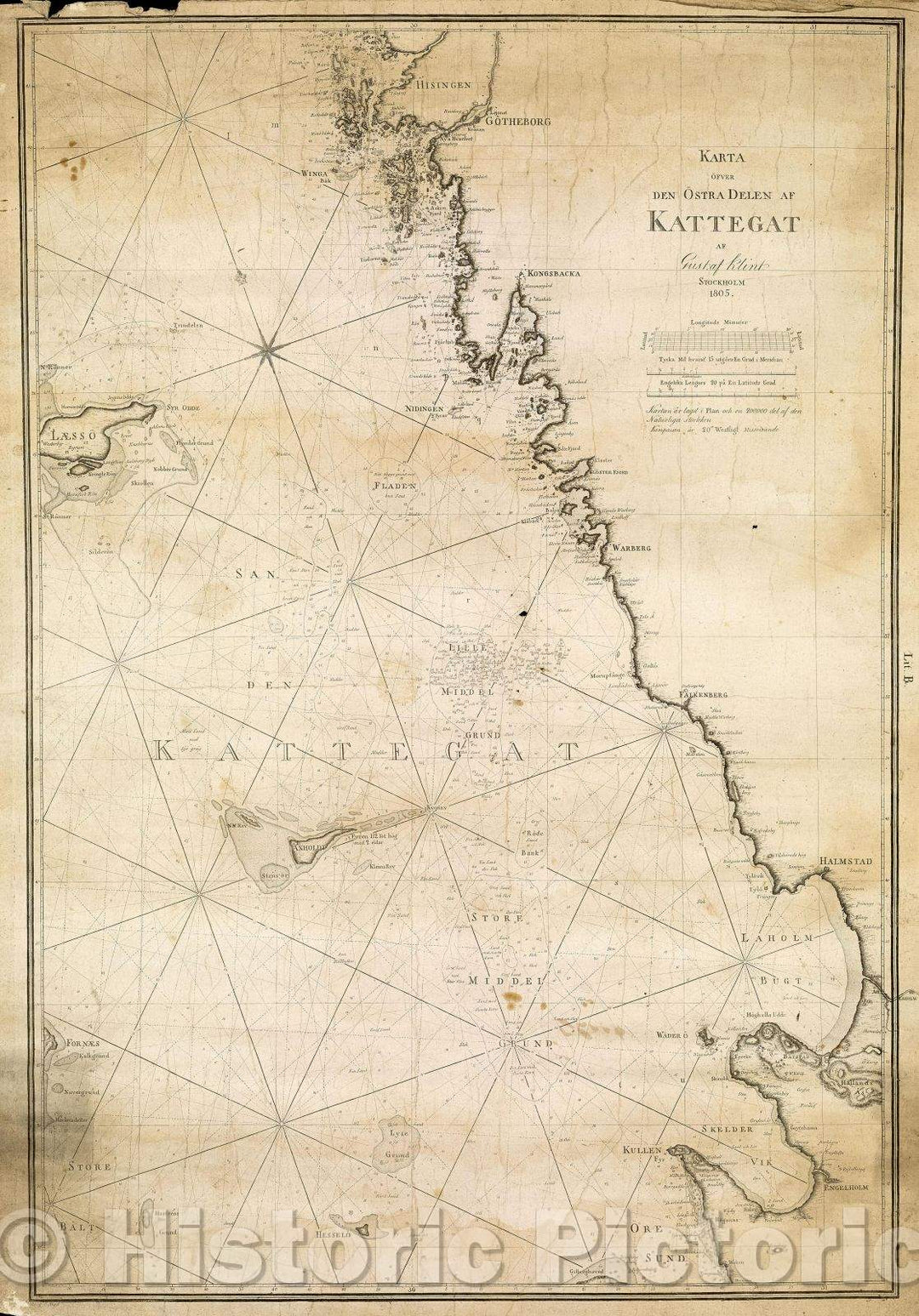 Historic Map : Karta Ofver Den Ostra Delen af Kattegat, 1805 , Vintage Wall Art
