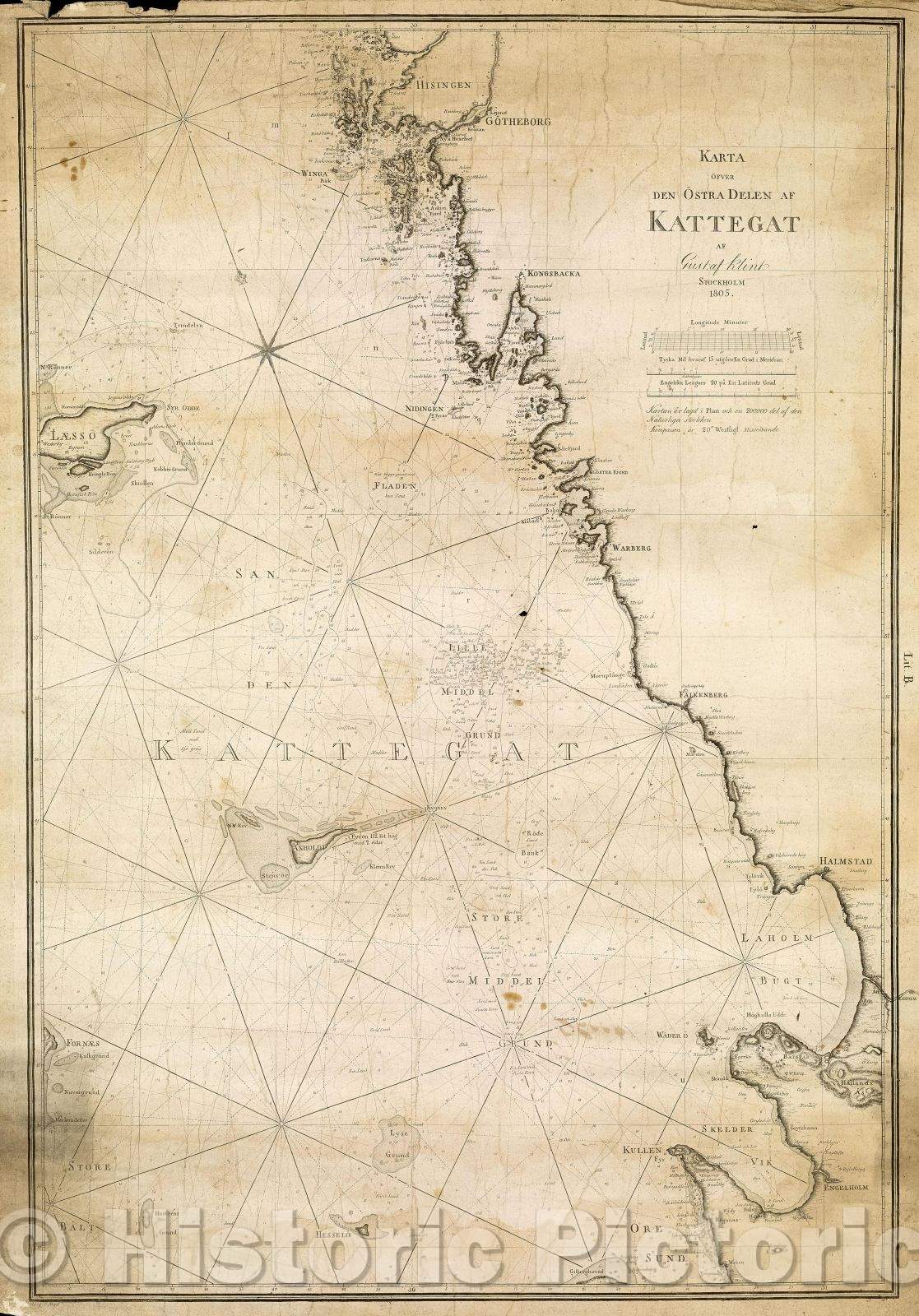 Historic Map : Karta Ofver Den Ostra Delen af Kattegat, 1805 , Vintage Wall Art