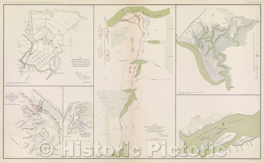 Historic Map : Atlas to accompany the Official Records of the Union and Confederate Armies 1861-1865 Plate CXXXV--B, 1891 , Vintage Wall Art